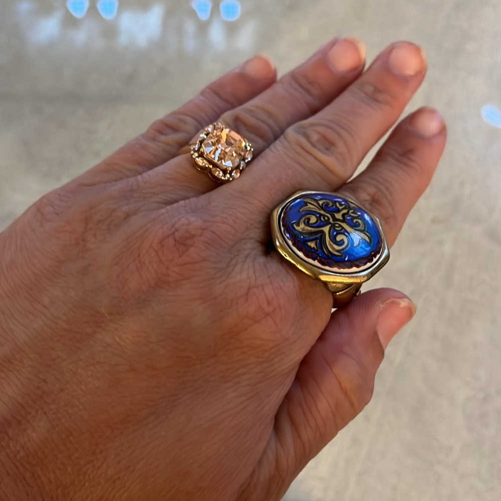 Vintage Patricia Nash large blue and gold Costume Ring- adjustable band. GrCon❤️ - Picture 5 of 9